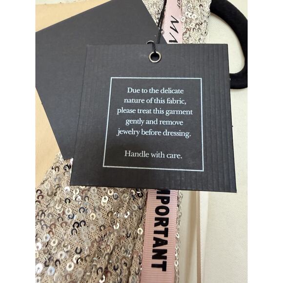 Mac Duggal 26598 Evening Gown V-Neck Faux Wrap Nude Silver Sequin Size 10 NWT - Picture 15 of 16